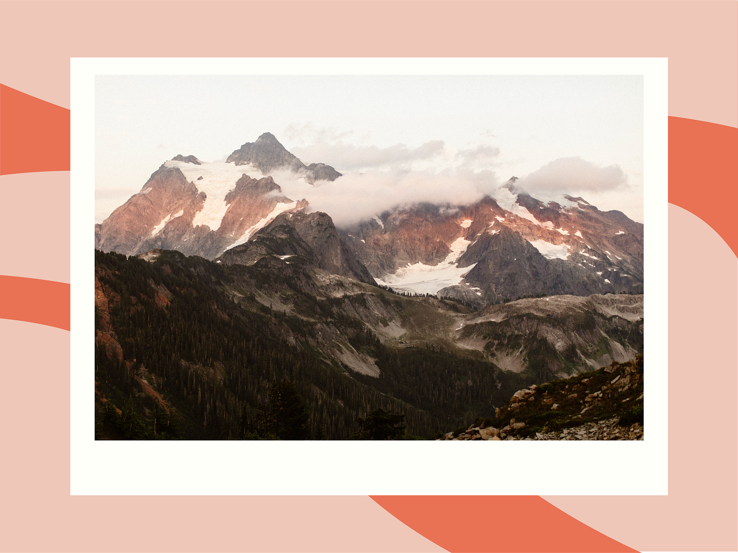 clouds weaving in front of Mt Shuksan on Artist Ridge hiking trail