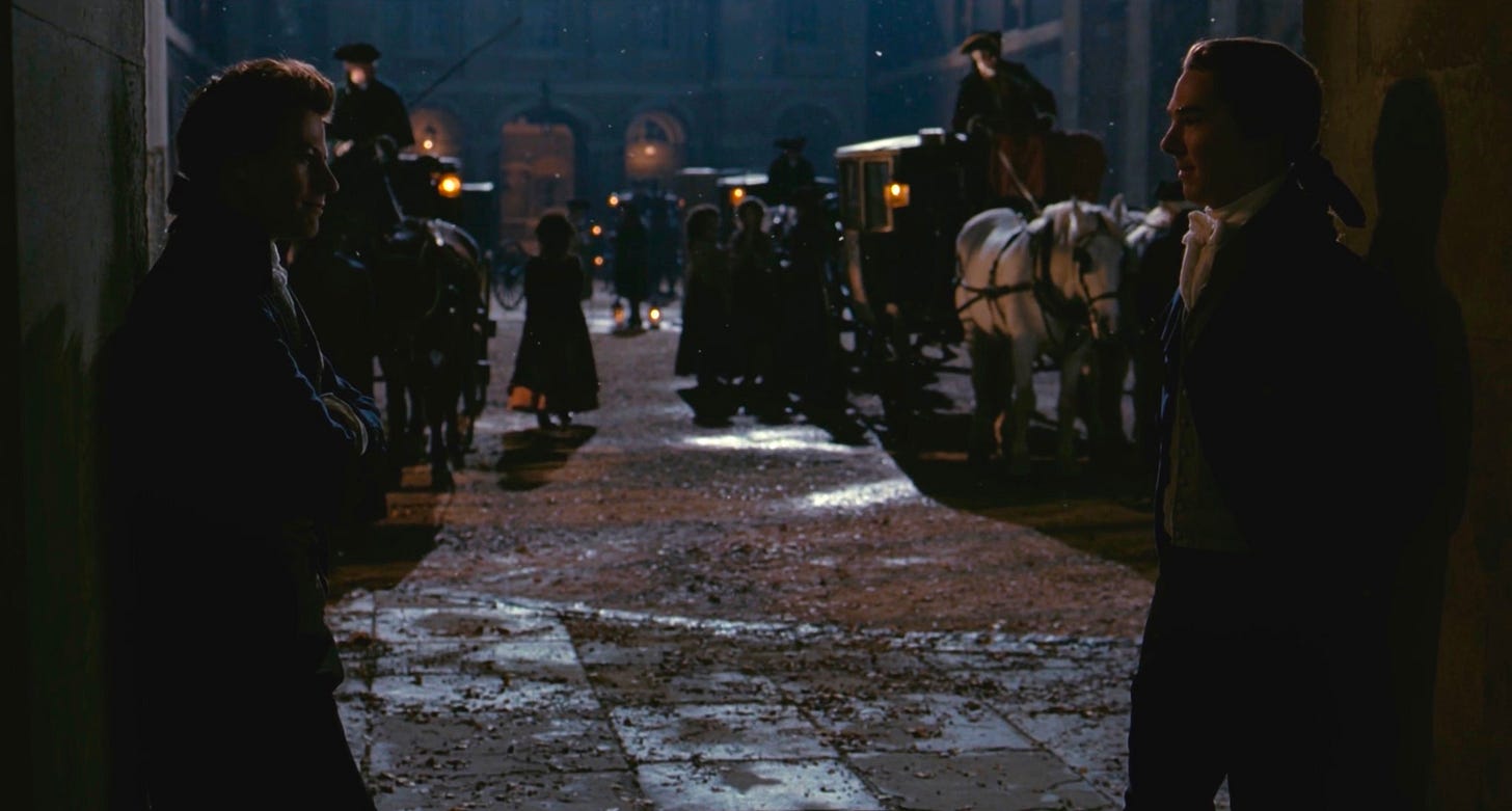 William Wilberforce (Ioan Gruffudd) and British Prime Minister William Pitt (Benedict Cumberbatch) talking outdoors at night in Amazing Grace (2006). William Wilberforce (Ioan Gruffudd) and British Prime Minister William Pitt (Benedict Cumberbatch) talking outdoors at night in Amazing Grace (2006).