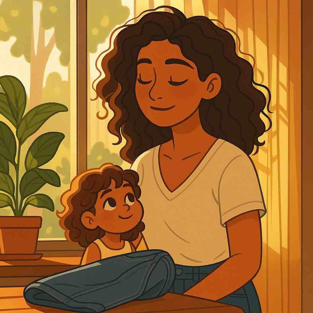 a young woman caring for her inner child looking up to her for healing