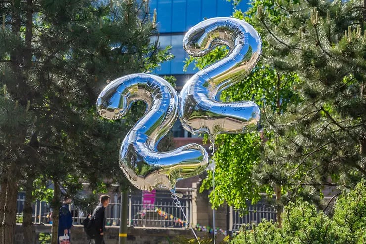 Balloons symbolising 22 floating in tribute to the 22 people who lost their lives. Balloons symbolising 22 floating in tribute to the 22 people who lost their lives.