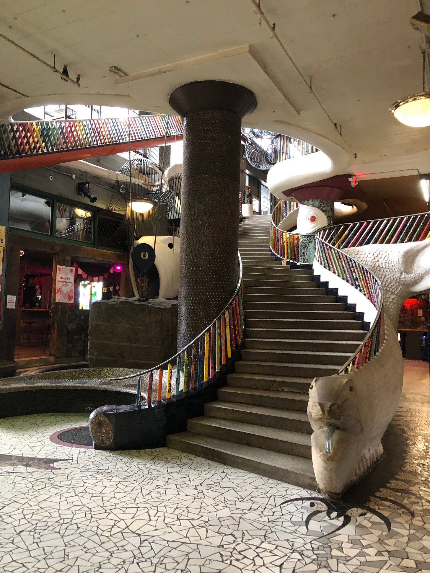 A grand and colorful staircase