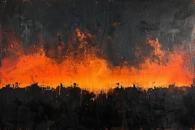 A painting of a sunset with a fire burning in it | Premium Photo