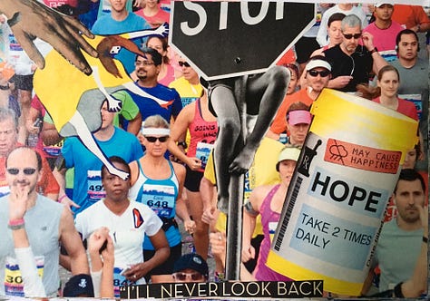 Variety of collages from a daily journal which incorporates small clippings into vignette statements