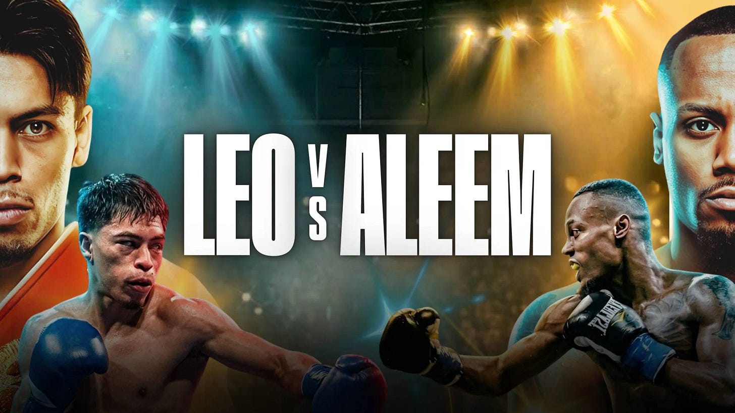 Fight art for the boxing match between Angelo Leo and Ra'eese Aleem.