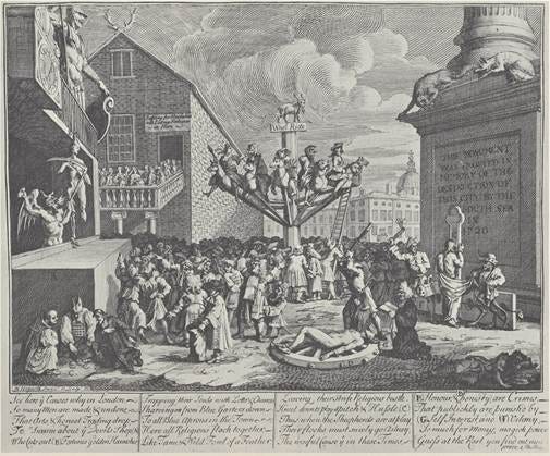 William Hogarth, "An Emblematical Print on the South Sea Scheme," 1721. Public domain via Wikimedia Commons / Metropolitan Museum of Art.