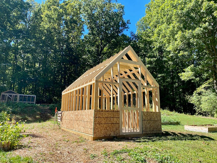 Mosaic of greenhouse framing photos.