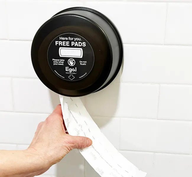 Egal Pads on a Roll installed in a restroom