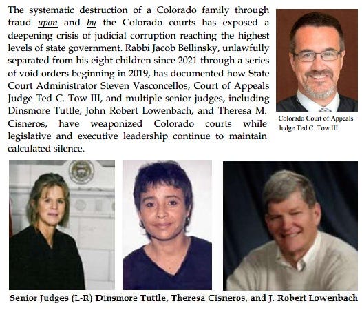 Colorado Judicial Jungle: Rabbi Jacob Bellinsky exposes a shadow court system, demanding prosecution for constitutional violations and fraud.
