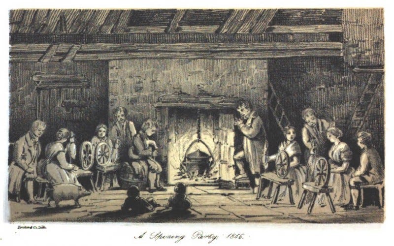 A Spinning Party, 1846 from The West of Ireland: Its Existing Condition, and Prospects by Henry Coulter.