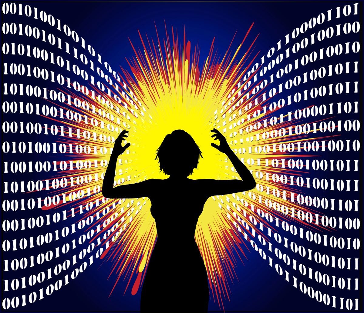 Person overwhelmed by huge binary data streams