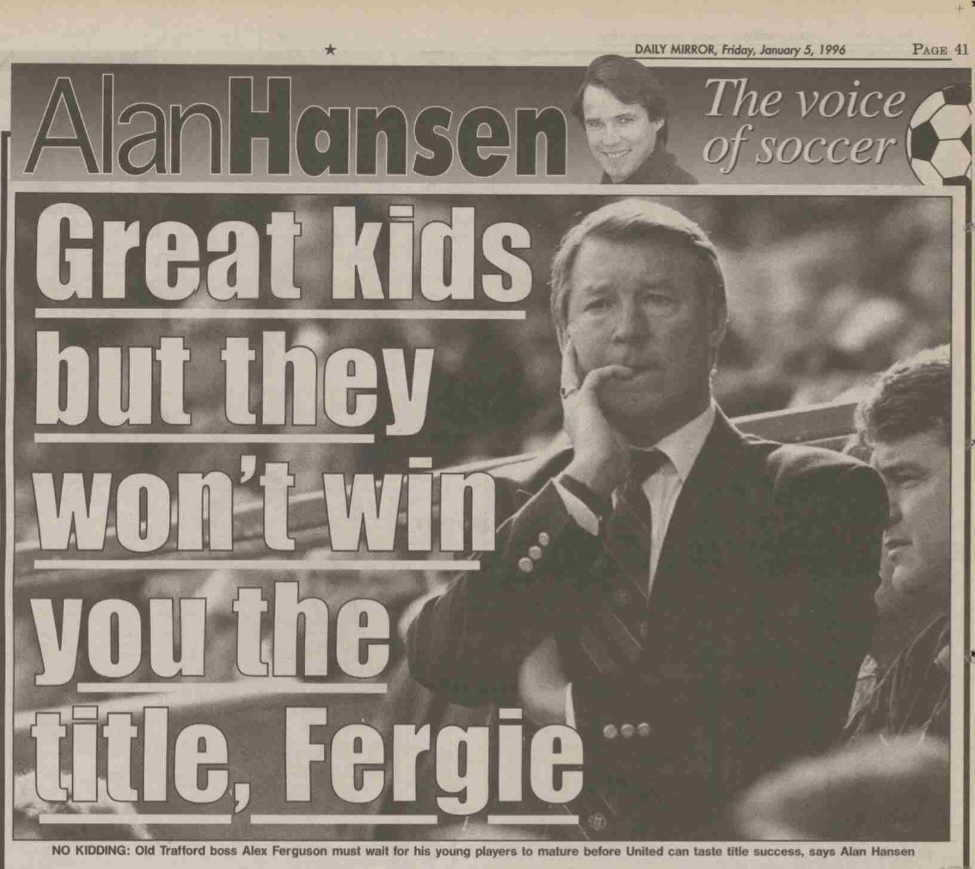 Wayne Barton on Twitter: "Everyone remembers 'You can't win anything with  kids' from August 1995. It's usually laughed at because it was reactionary  to a single defeat. Rarely reported : in January