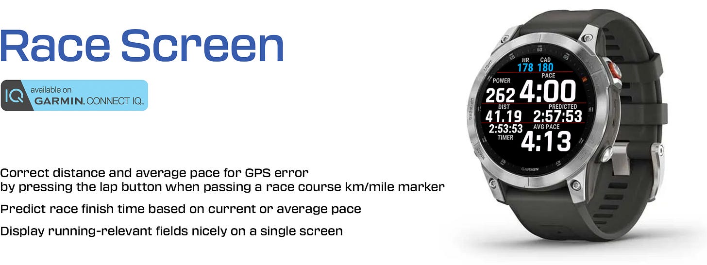 Race Screen Garmin Connect IQ data field Race Screen Garmin Connect IQ data field