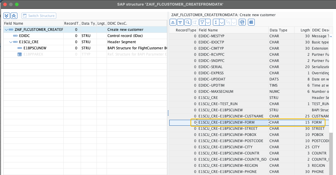 SAP AIF field mapping screen with a drop-down list open, showing the FORM field being selected. SAP AIF field mapping screen with a drop-down list open, showing the FORM field being selected.