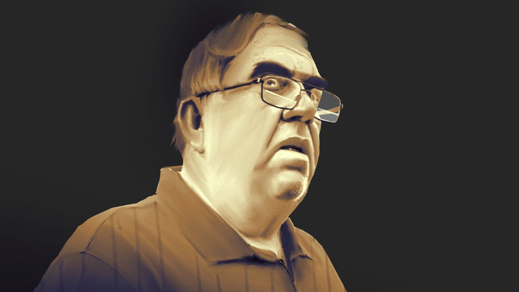 A detailed illustration of a whimsical green and brown monster in a forest setting.