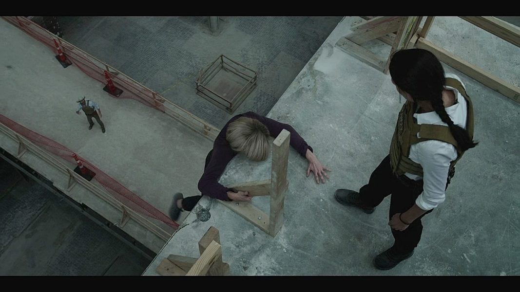 Walker Cassie watching Jackal trying not to fall of building 4.12. Walker Cassie watching Jackal trying not to fall of building 4.12.