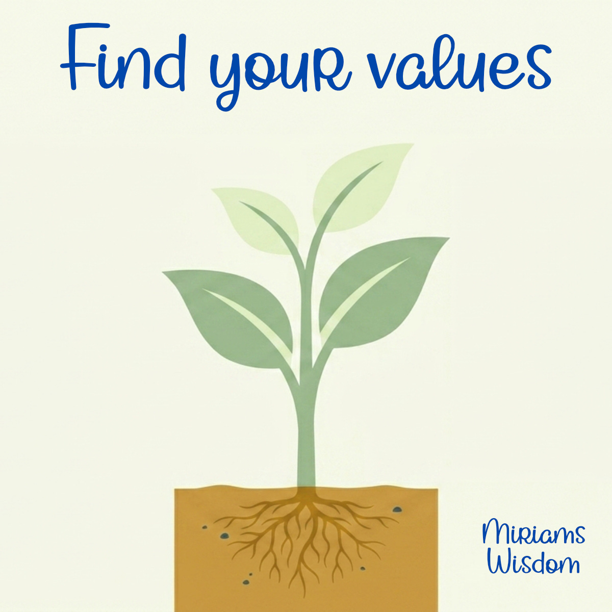 A modern illustration of a young plant growing and developing leaves. Its strong stem represents our values.