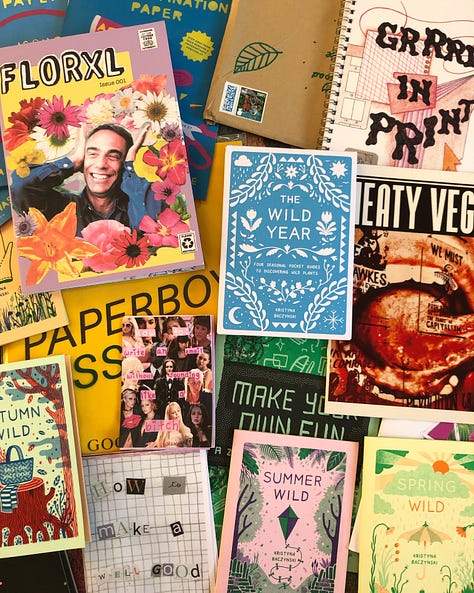 Zines displayed on a table
