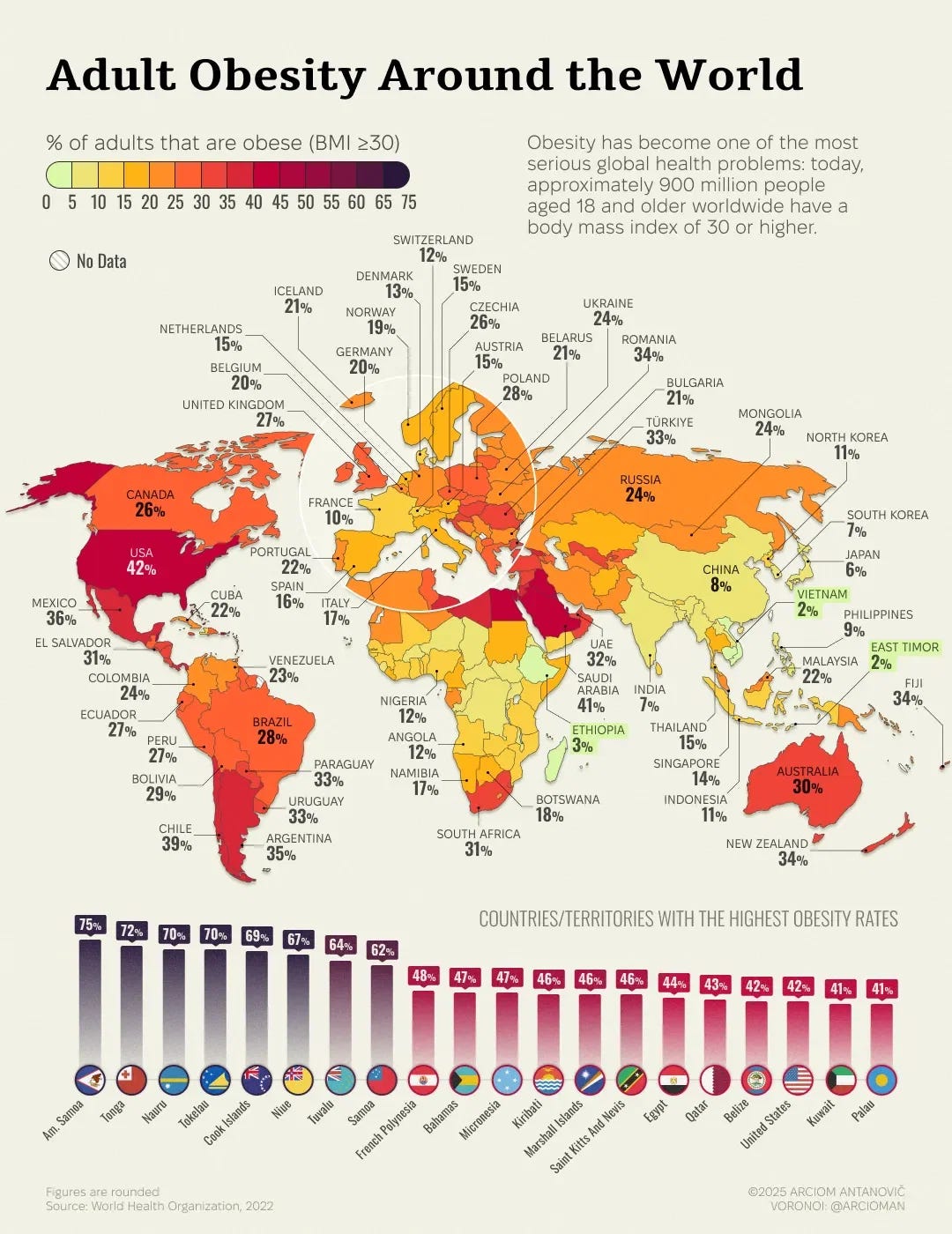 Adult Obesity Around the World - Voronoi Adult Obesity Around the World - Voronoi