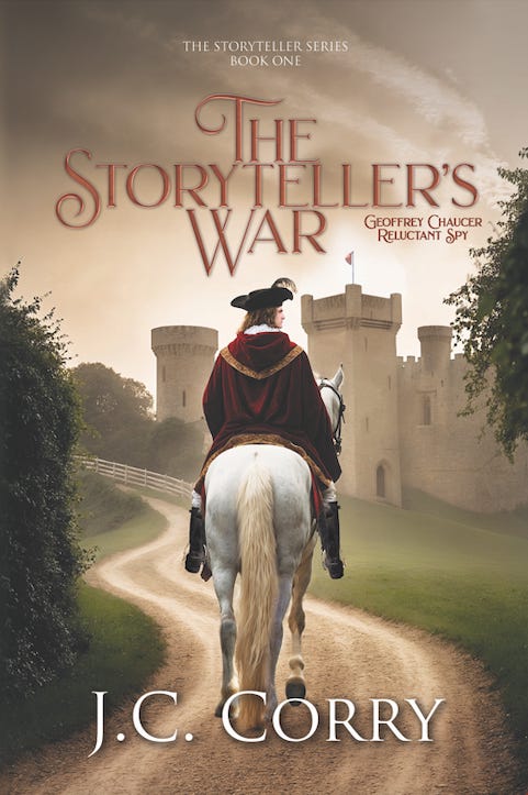 Book cover showing a man riding a white horse