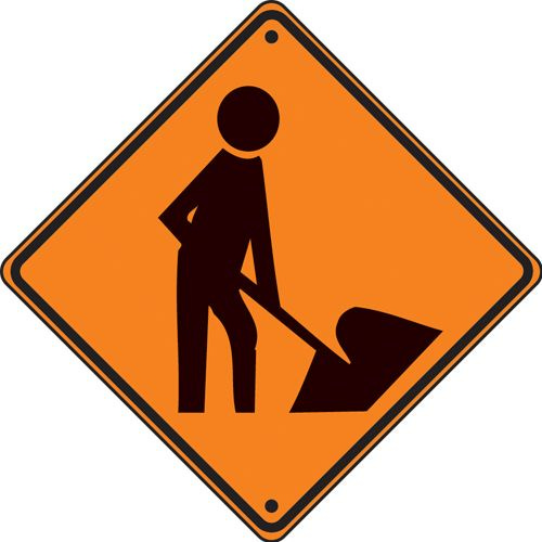 A sign with a person digging a hole

Description automatically generated