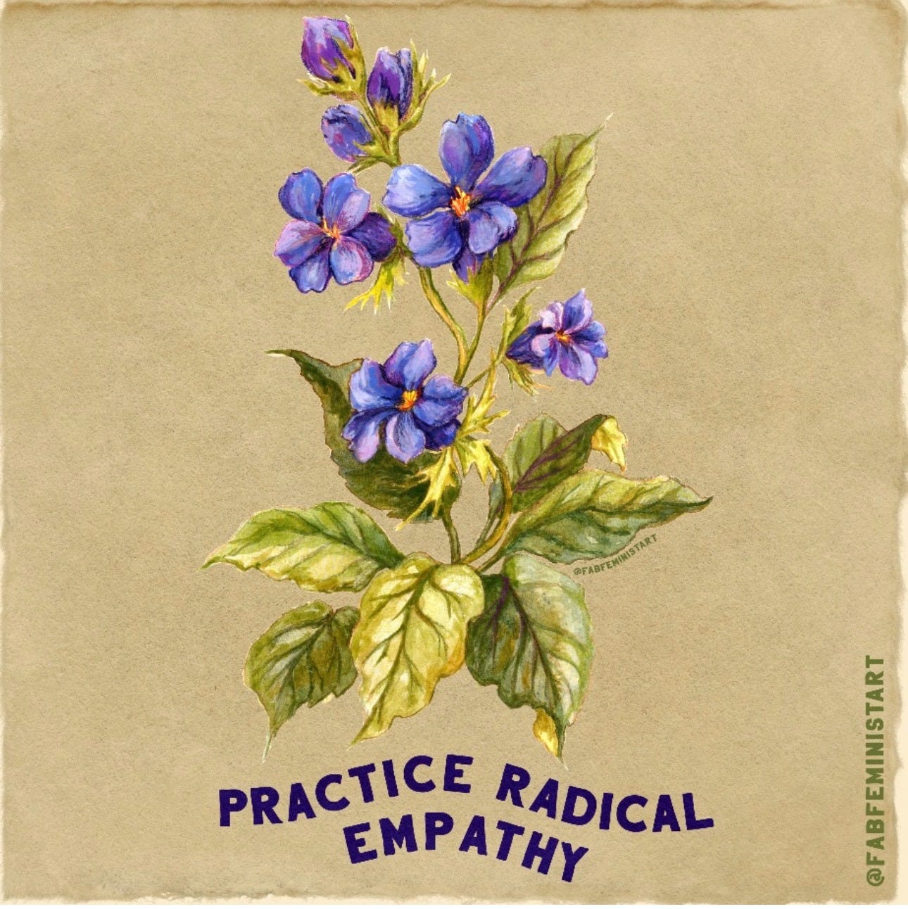 purple flower bouquet with text that says "Practice Radical Empathy"