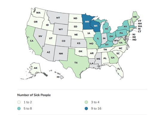 map of Salmonella cases linked to Moringa Capsule Supplements map of Salmonella cases linked to Moringa Capsule Supplements