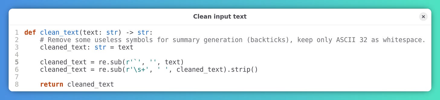 A Python function that cleans the input string.