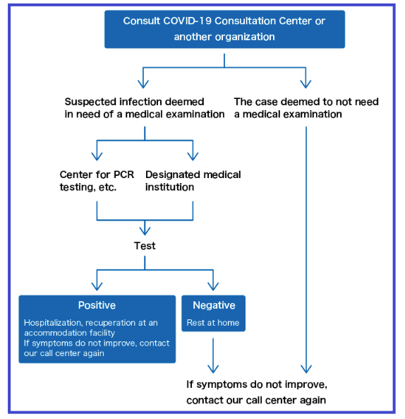 Flowchart describing steps for COVID-19 testing