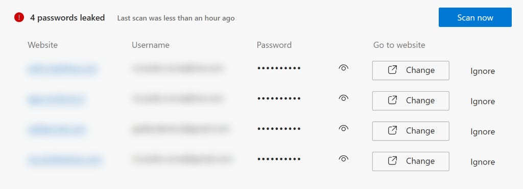 Microsoft Edge: lista delle password compromesse Microsoft Edge: lista delle password compromesse