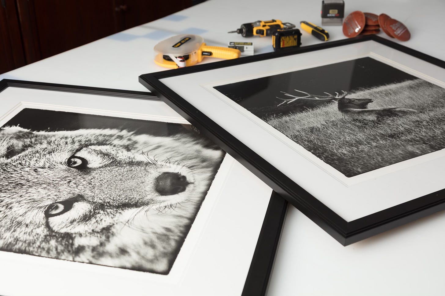 mounted, matted, framed, and glazed prints