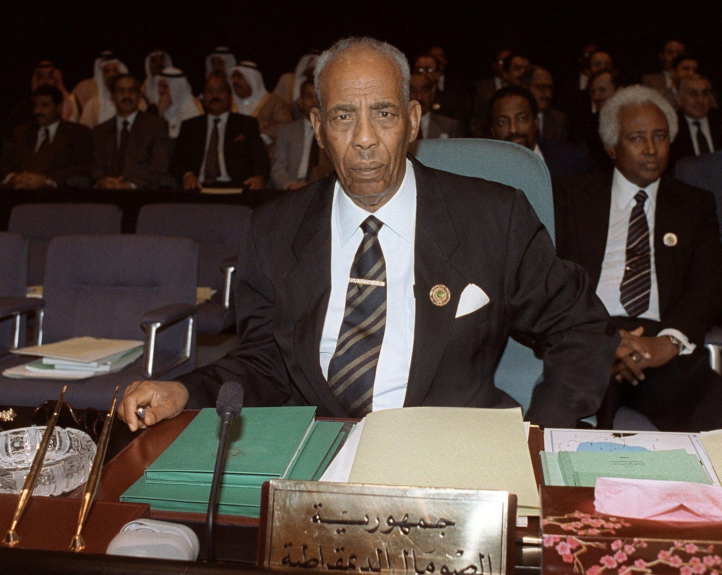 President Siad Barre attending the extraordinary Arab League summit in Baghdad, Iraq, May 28-30, 1990, a critical period in regional politics.
