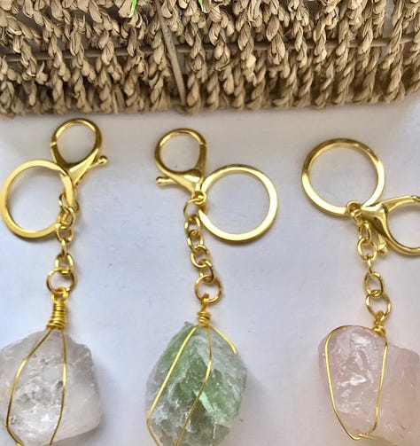 Amethyst, Rainbow fluorite, Clear Quartz, Rose Quart, Green fluorite