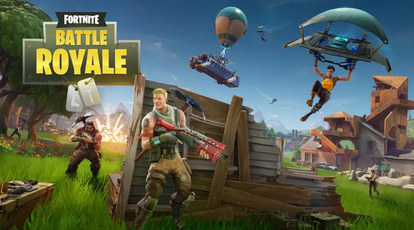 Imagen promocional del parche 1.6 de Fortnite, que presentó el modo Battle Royale. Imagen promocional del parche 1.6 de Fortnite, que presentó el modo Battle Royale.