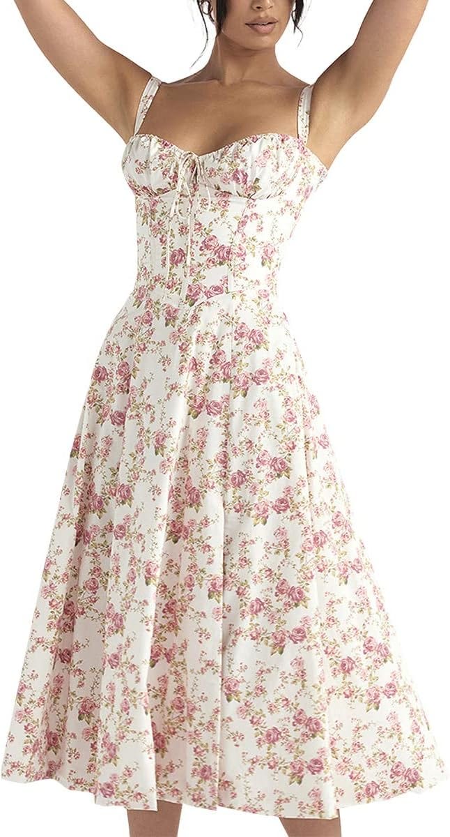 square corset dress Summer Milkmaid Women Puff Sleeve Low Cut Neck Floral Side Split Long Dresses Backless Ruffle Pleated Bohemian Maxi Sundress A Line Casual Beach Dress S at Amazon Women's Clothing The strapless RS-week1622 Cotton Island Coastal Breeze Color:Green peach tropical