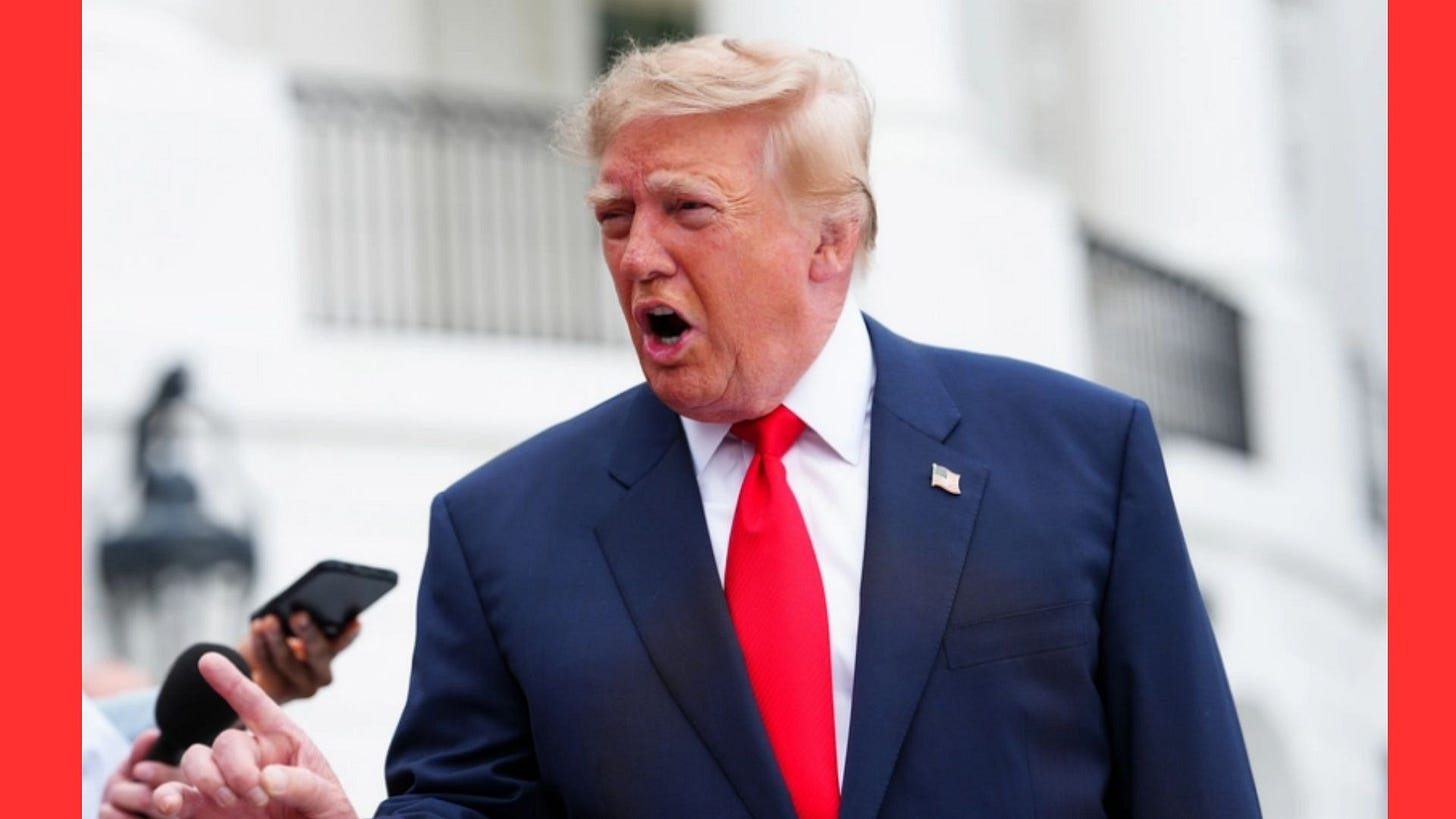 Trump responding angrily to reporters