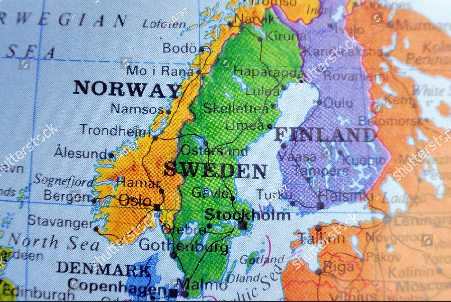 Closeup Map Scandinavia Bright Colors Stock Illustration 24039937 ...