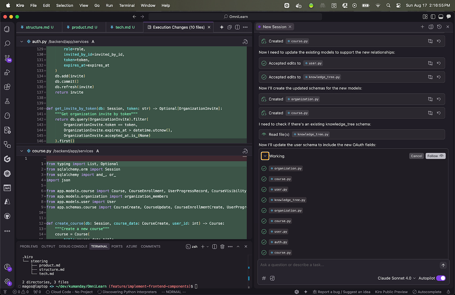Kiro "Follow" Execution Changes