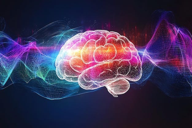 Illuminated brain with vibrant sound waves | Premium AI-generated image