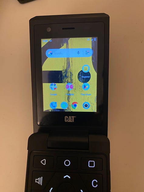 Photos of my Cat S22 Flip Phone and examples of the small digital touchscreen