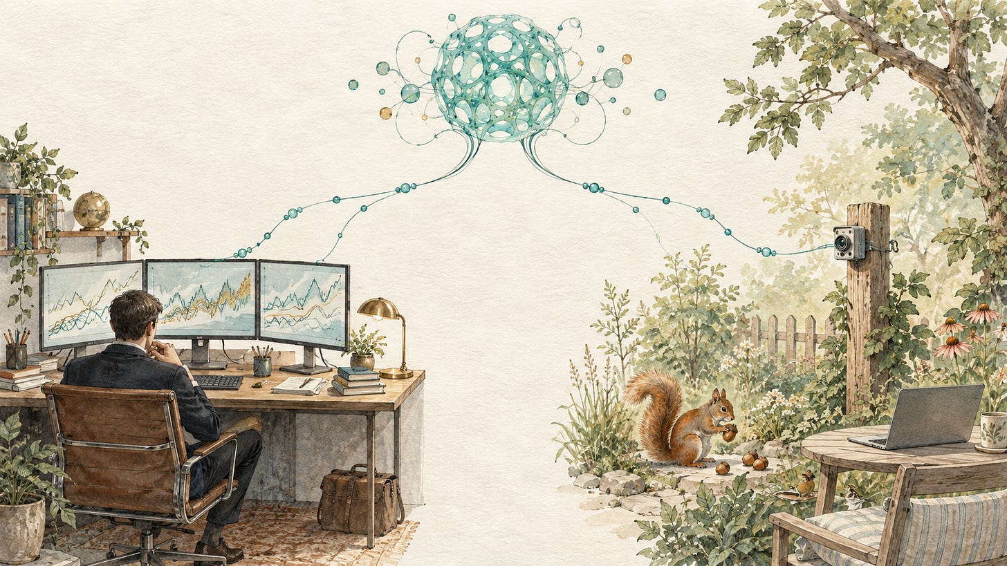One source of intelligence supplies a trading desk and a backyard squirrel tracker. One source of intelligence supplies a trading desk and a backyard squirrel tracker.