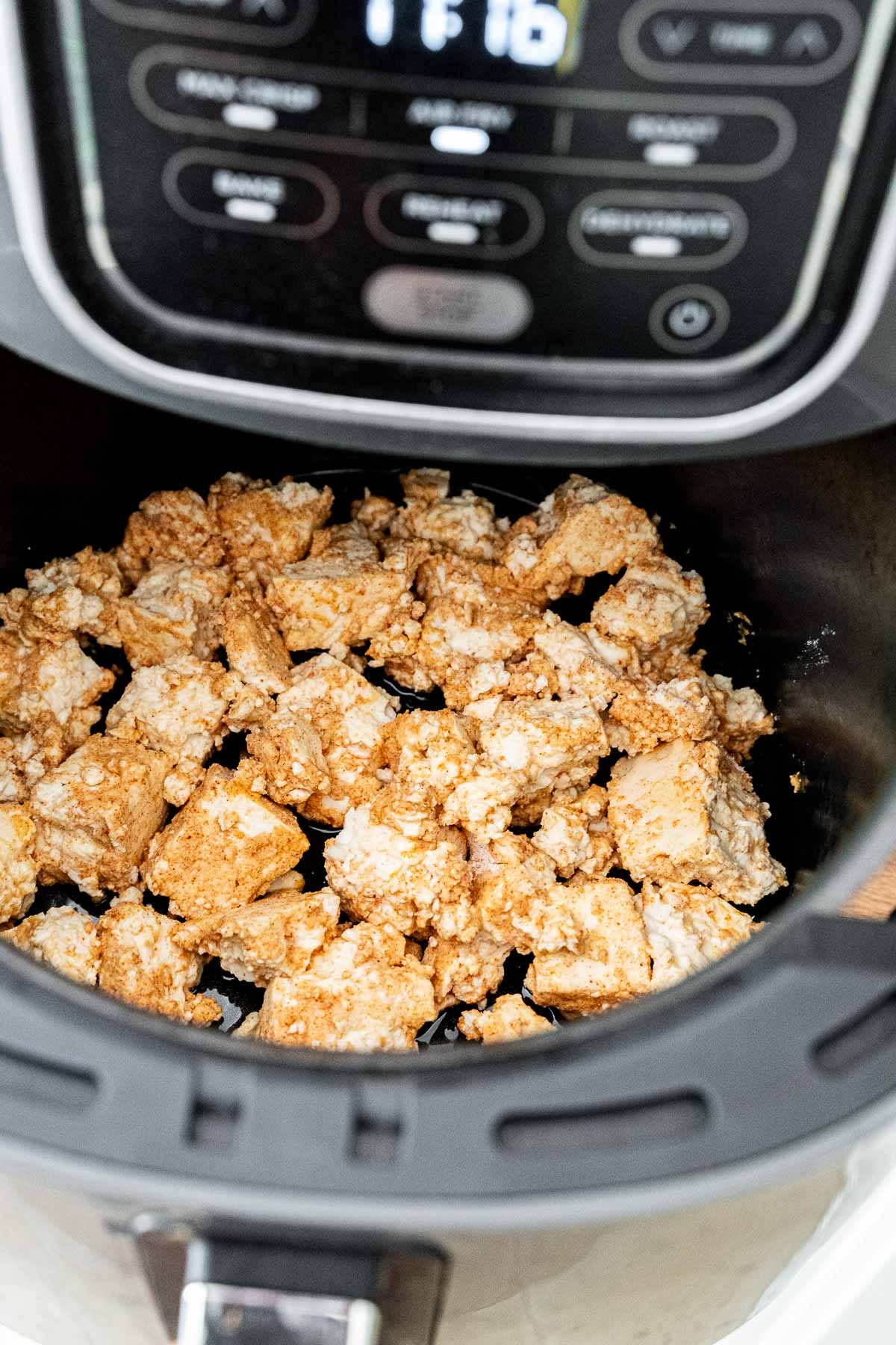 Air Frying the tofu nuggets