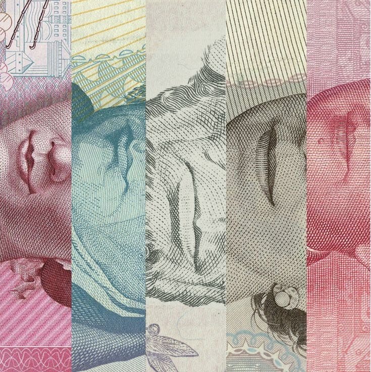 This may contain: an image of money with different colors and patterns on the front, including one woman's face
