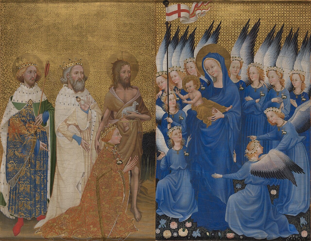 The Wilton Diptych, a jewel like English Gothic panel of King Richard II and angels