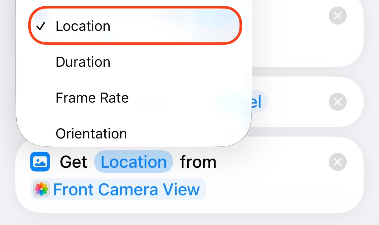 The "Get Details of Images" action is configured to retrieve the photo's Location metadata instead of using a separate Get Current Location action.