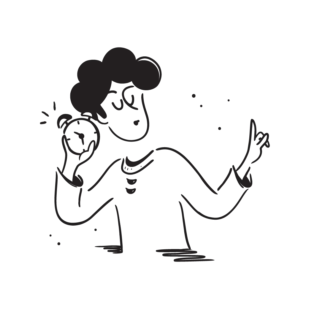 Illustration shows person holding an alarm clock up to their ear, to emphasise the feeling of time passing
