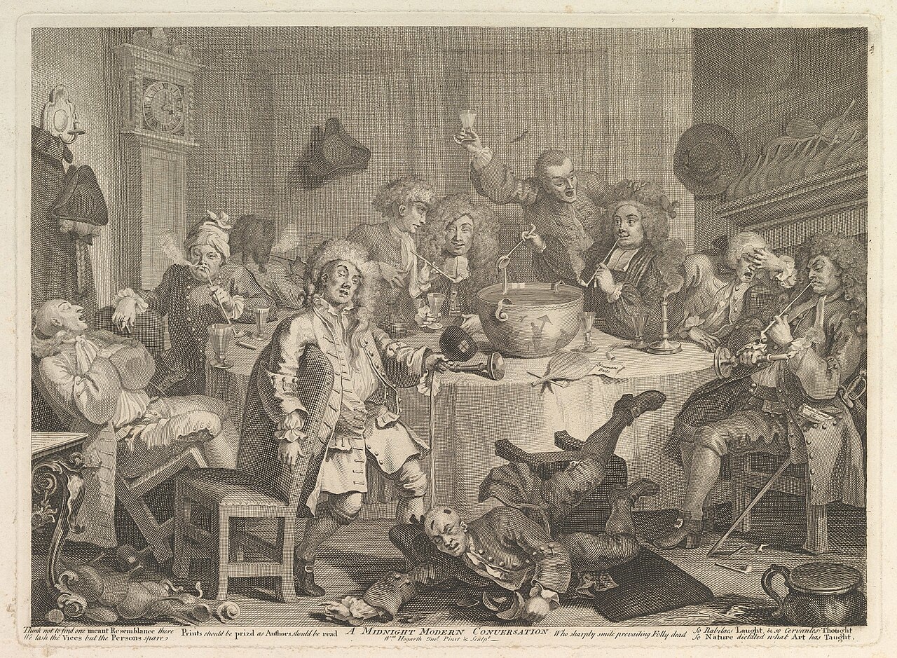 A dozen men drunk around a punch bowl at four in the morning A dozen men drunk around a punch bowl at four in the morning