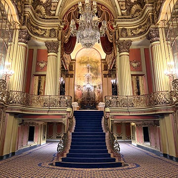 Photos of interiors and exteriors of historic theaters on Broadway in Los Angeles
