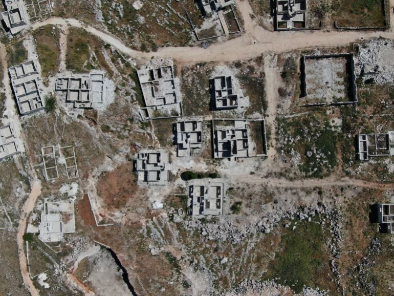 Picture from the air of Kafrnabel in Idlib, showing homes stripped of their roofs Picture from the air of Kafrnabel in Idlib, showing homes stripped of their roofs