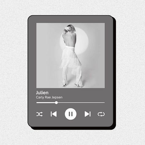 Album covers for Carly Rae Jepsen's albums The Loneliest Time, Dedicated and Emotion