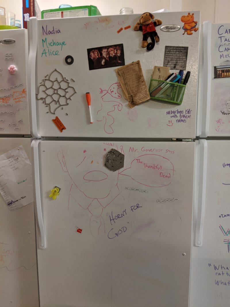 image of fridge; honestly nothing important on this one, wait no there's an out of context quote 